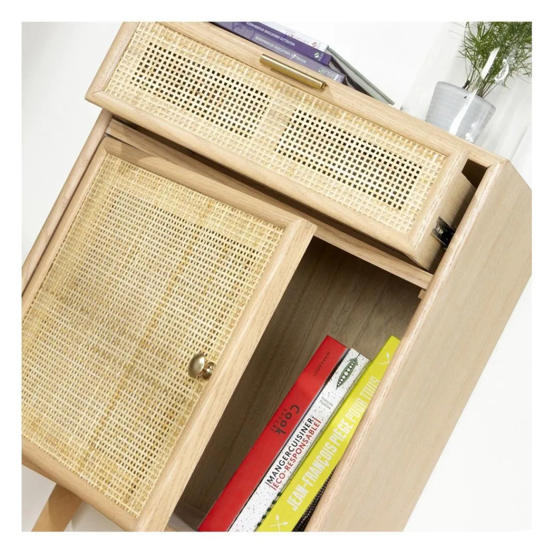 Calicosy Table de chevet avec cannage en rotin naturel Best
