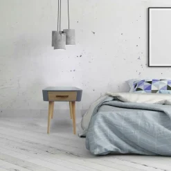 3S. x Home Table De Chevet Blanche En Bois RITA Gris New