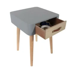 3S. x Home Table De Chevet Blanche En Bois RITA Gris New