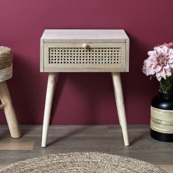 3S. x Home Table de Chevet CANNAGE 1 Tiroir Bois Marron Outlet