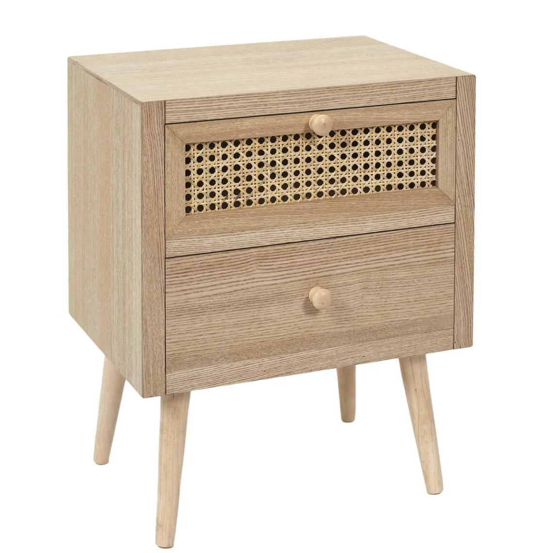 3S. x Home Table de Chevet CANNAGE 2 Tiroirs Bois Discount