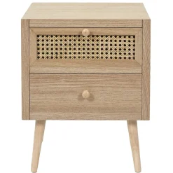 3S. x Home Table de Chevet CANNAGE 2 Tiroirs Bois Discount