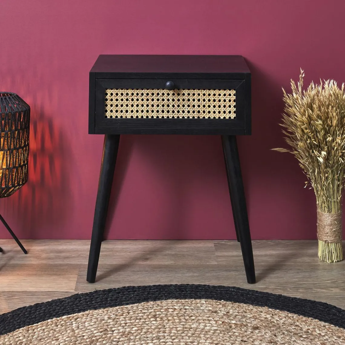 3S. x Home Table de Chevet CANNAGE 1 Tiroir Noir Online