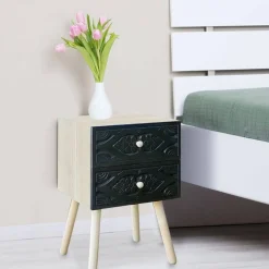 3S. x Home Table de chevet Catana 2 tiroirs Noir Carbone Outlet