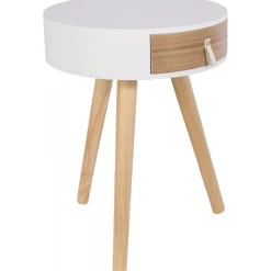 3S. x Home Table de Chevet en Bois Blanc et Beige NOURA Best