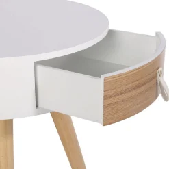 3S. x Home Table de Chevet en Bois Blanc et Beige NOURA Best