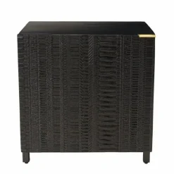 Macabane Table de chevet en bois de manguier massif avec 1 porte sculptée pieds en métal GLORIA noir Outlet
