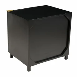 Macabane Table de chevet en bois de manguier massif avec 1 porte sculptée pieds en métal GLORIA noir Outlet