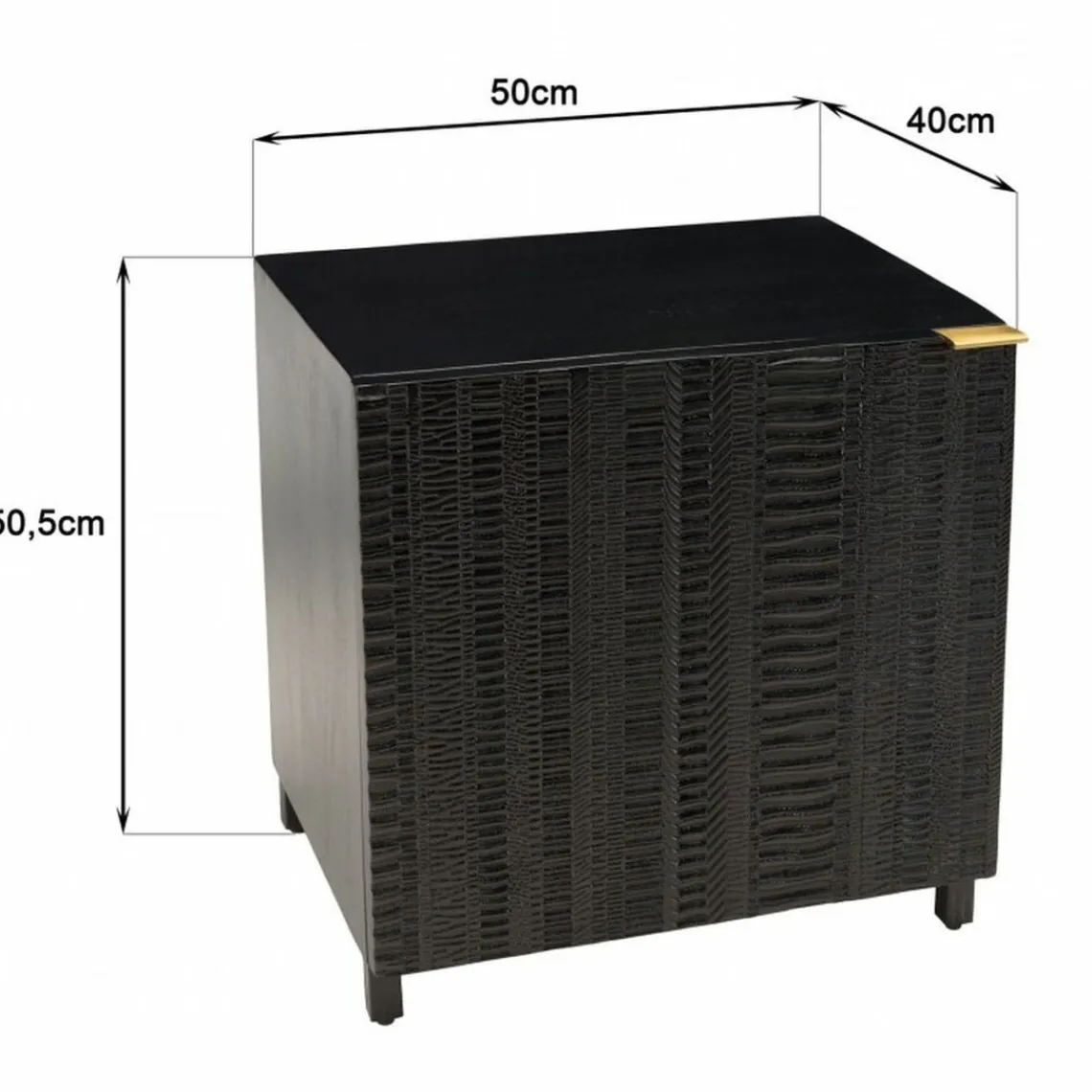 Macabane Table de chevet en bois de manguier massif avec 1 porte sculptée pieds en métal GLORIA noir Outlet