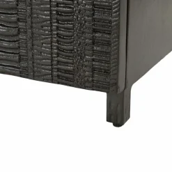 Macabane Table de chevet en bois de manguier massif avec 1 porte sculptée pieds en métal GLORIA noir Outlet