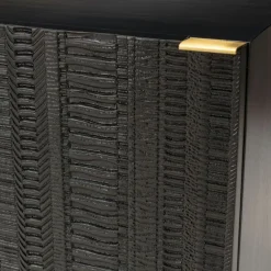 Macabane Table de chevet en bois de manguier massif avec 1 porte sculptée pieds en métal GLORIA noir Outlet