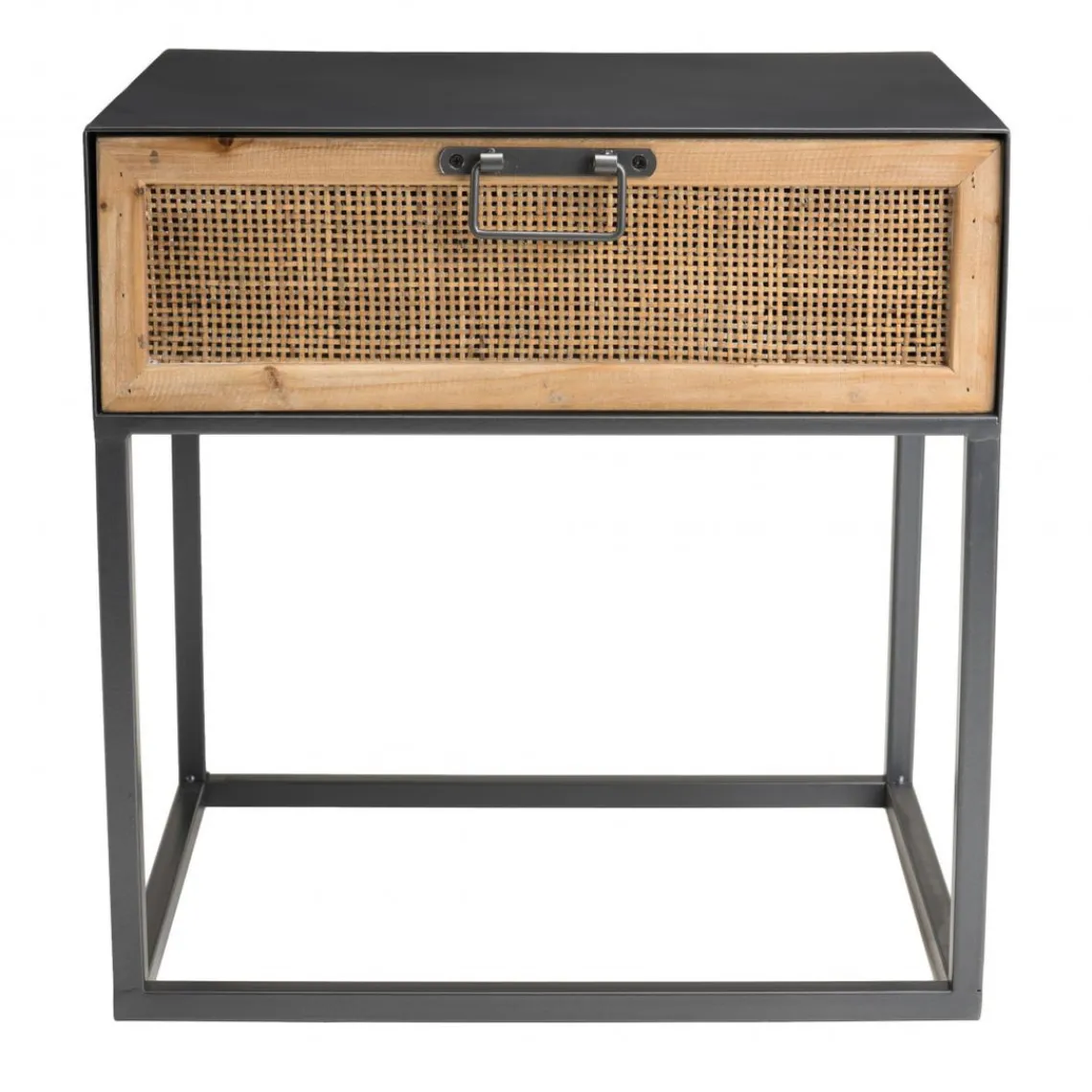 Macabane Table de chevet métal 1 tiroir cannage - DORIA New