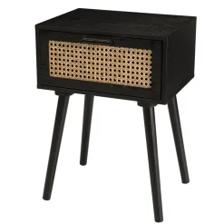 Macabane Table de chevet noir 1 tiroir cannage - MIKEL
