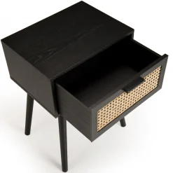 Macabane Table de chevet noir 1 tiroir cannage - MIKEL