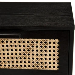 Macabane Table de chevet noir 1 tiroir cannage - MIKEL