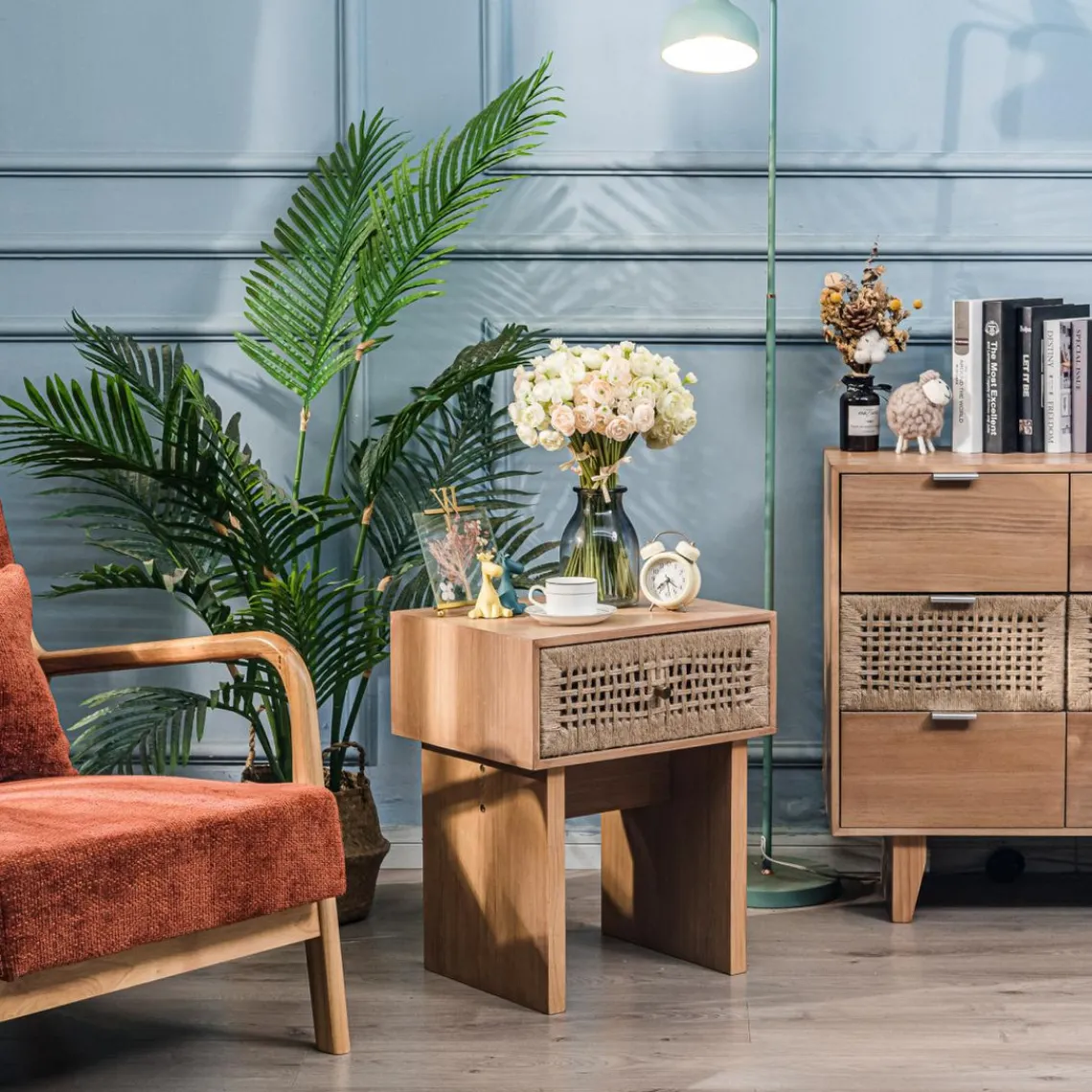 Nordlys Table de Chevet Nuit Appoint Scandinave en Bois Outlet