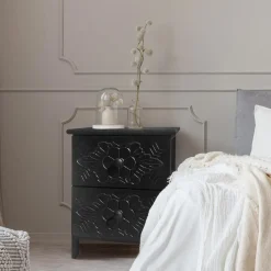 3S. x Home Table de chevet sculptée style marocain Chevignon Bois Noir Online