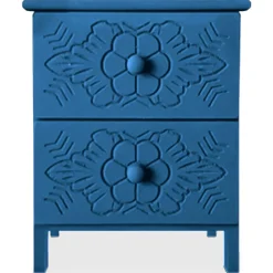 3S. x Home Table de chevet sculptée style marocain Chevignon Bois Bleu New