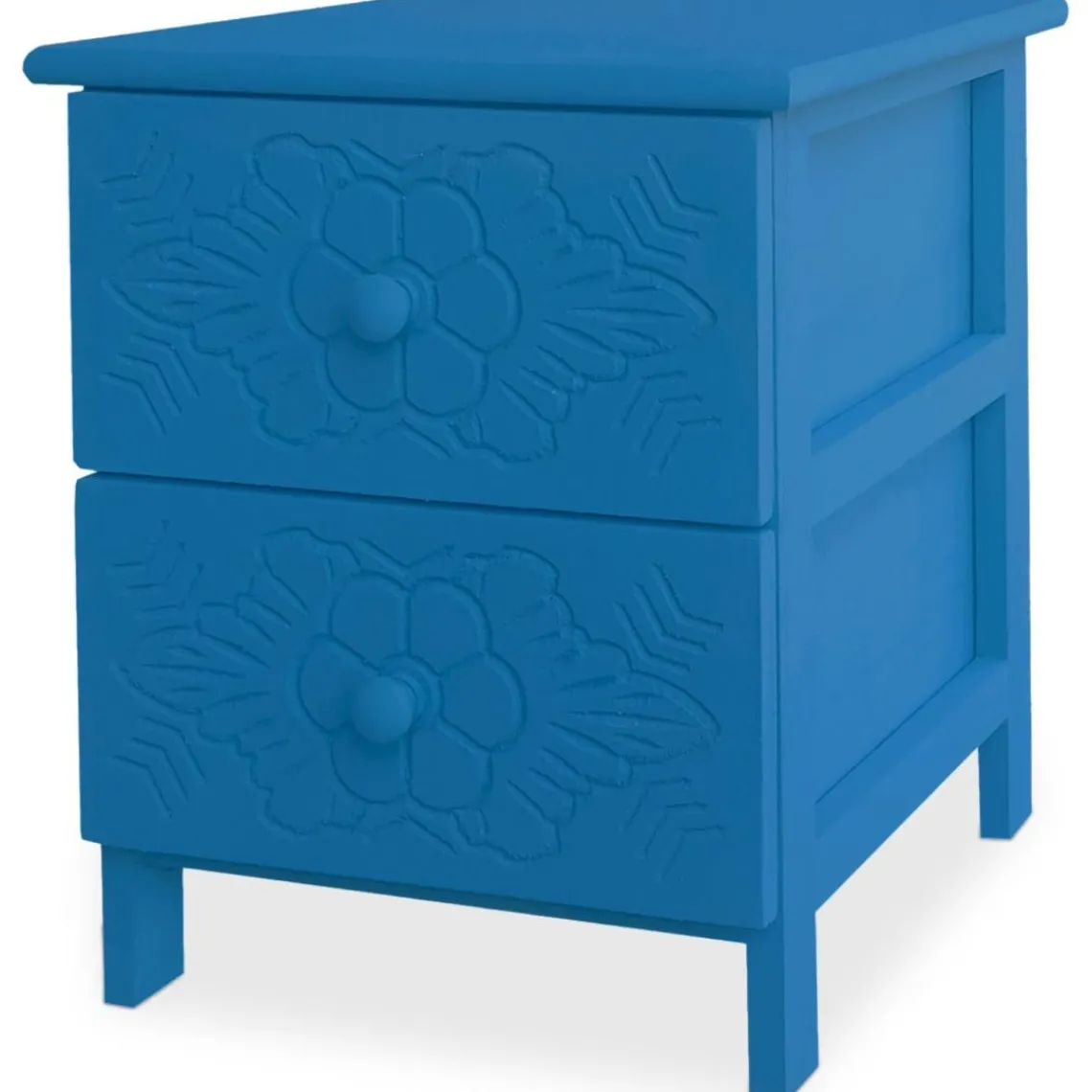 3S. x Home Table de chevet sculptée style marocain Chevignon Bois Bleu New