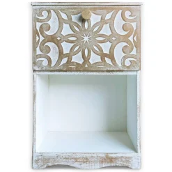 3S. x Home Table de chevet style oriental bois sculpté 1 porte Monbolyto Blanc patiné or Best