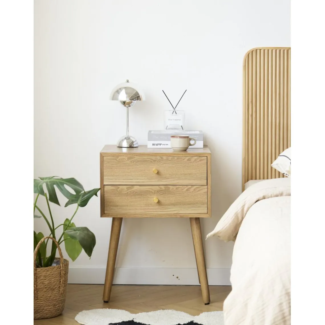 3S. x Home Table de chevet TONDER design scandinave et sa structure en bois massif Outlet