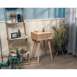 3S. x Home Table de chevet/appoint scandinave en bois tiroir Cannage Rotin Marron Discount