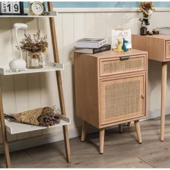 3S. x Home Table de chevet/appoint scandinave en bois et Cannage Rotin Marron New