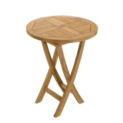 Macabane Table de jardin 2 personnes, ronde pliante 60 x 60 cm en bois Teck Outlet