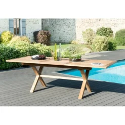 Macabane Table de jardin 8/10 personnes - rectangulaire pieds croisés extensible 180/240x100 cm en bois Teck Clearance