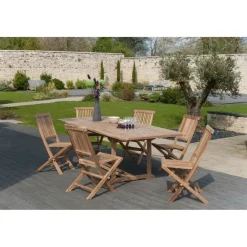 Macabane Table de jardin 8/10 personnes, rectangulaire extensible 180/240*100 cm en bois Teck Hot