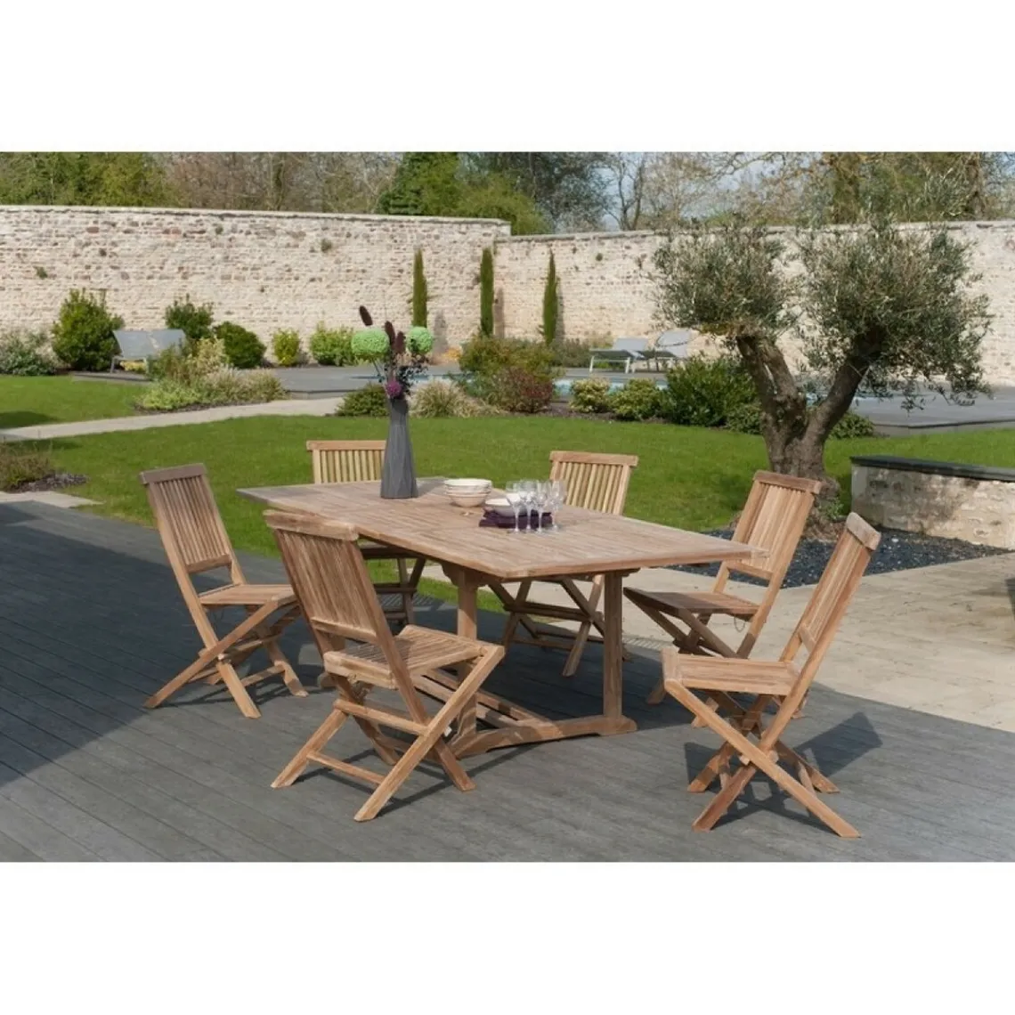 Macabane Table de jardin 8/10 personnes, rectangulaire extensible 180/240*100 cm en bois Teck Hot