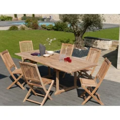Macabane Table de jardin 8/10 personnes, rectangulaire extensible 180/240*100 cm en bois Teck Hot