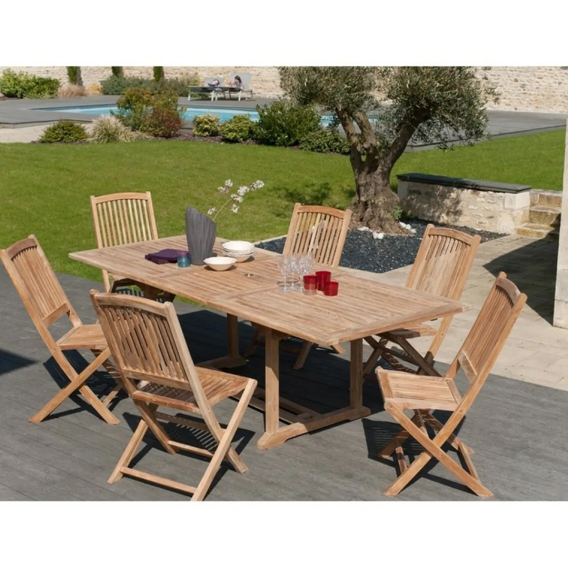 Macabane Table de jardin 8/10 personnes, rectangulaire extensible 180/240*100 cm en bois Teck Hot