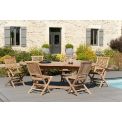 Macabane Table de jardin 8/10 personnes - ovale extensible 180/240*100 cm en bois Teck Discount