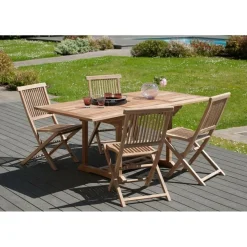 Macabane Table de jardin 4/6 personnes - rectangulaire extensible 120/180 x 90 cm en bois Teck Best