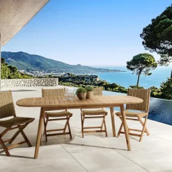 Macabane Table de jardin en acacia huilé extensible New