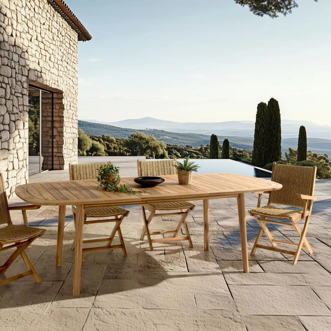 Macabane Table de jardin extensible en acacia huilé Sale