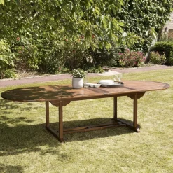 Macabane Table de jardin HANNA 10/12 personnes - ovale double extension 200/300 x 120 cm en bois teck huilé Discount