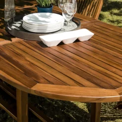 Macabane Table de jardin HANNA 8/10 personnes - Table ovale extensible 180/240 x 100 cm en bois teck huilé Hot
