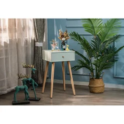 3S. x Home Table de Nuit Scandinave en Bois 1 Tiroir NARITA - Verte Online