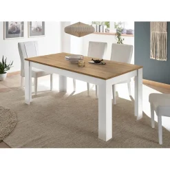 3S. x Home Table de repas en panneaux de particules blanc et beige Online