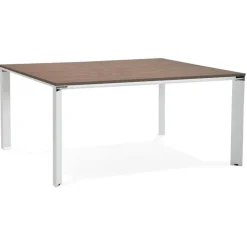 ALTEREGO Table de réunion ou bureau bench 'XLINE SQUARE' en bois finition Noyer et métal blanc Sale