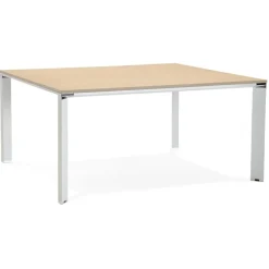 ALTEREGO Table de réunion ou bureau bench en bois finition naturelle et métal blanc New