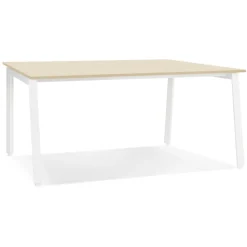 ALTEREGO Table de réunion ou bureau bench 'AMADEUS SQUARE' en bois finition naturelle et métal blanc