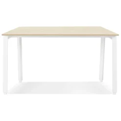 ALTEREGO Table de réunion ou bureau bench 'AMADEUS SQUARE' en bois finition naturelle et métal blanc