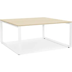 ALTEREGO Table de réunion ou bureau bench 'BAKUS SQUARE' en bois finition naturelle et métal blanc Sale