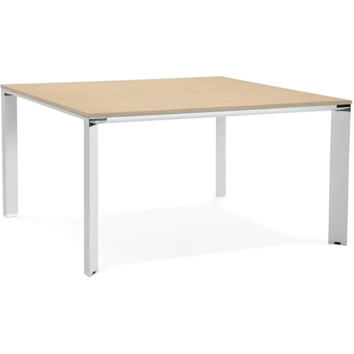 ALTEREGO Table de réunion ou bureau bench 'XLINE SQUARE' en bois finition naturelle et métal blanc