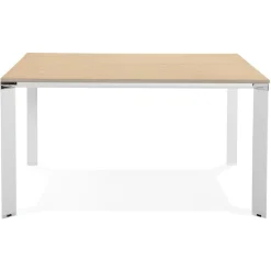 ALTEREGO Table de réunion ou bureau bench 'XLINE SQUARE' en bois finition naturelle et métal blanc