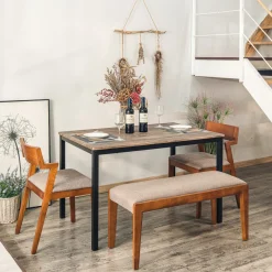 3S. x Home Table de salle à manger en métal noir et en bois Gris Beige Hot