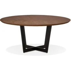 ALTEREGO Table de salle à manger ronde 'LULU' en bois finition Noyer et métal noir New